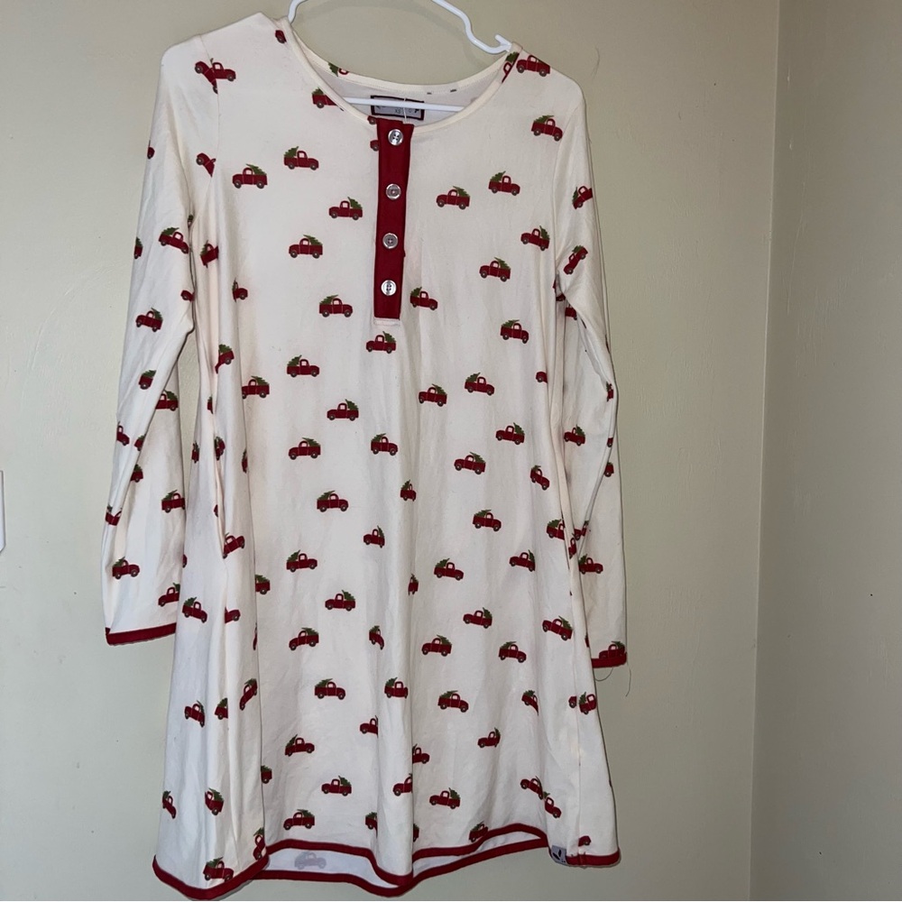 Sweethoney Long Sleeve Christmas Holiday Nightgown with Red Car Tree Print